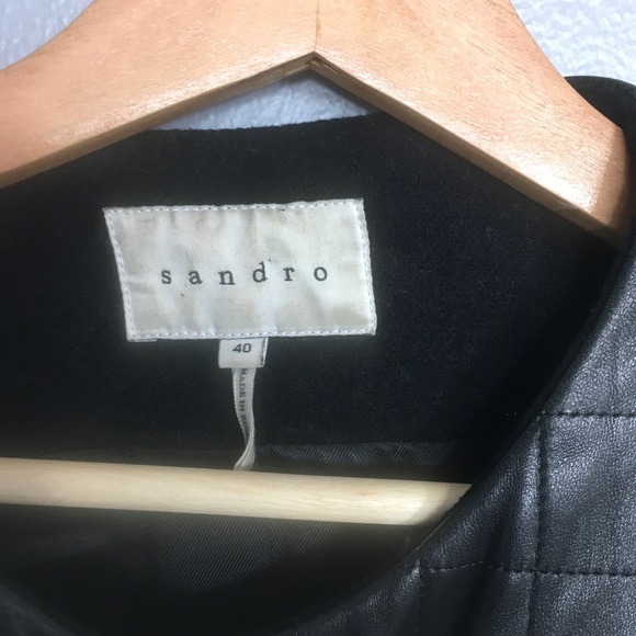 SANDRO | wool & quilted leather black toggle coat - Picture 5 of 9